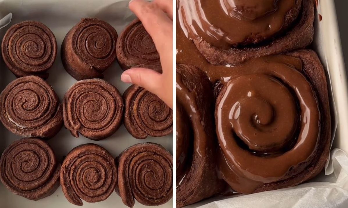 Σοκολατένια cinnamon rolls με icing πραλίνας φουντουκιού