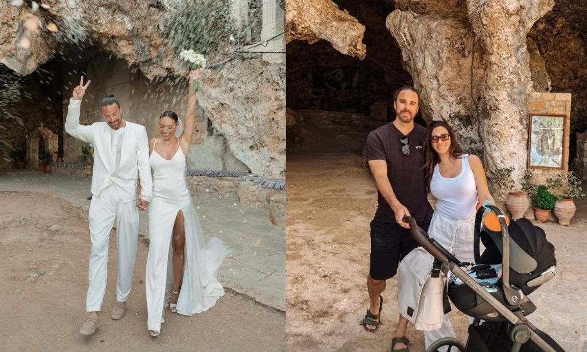 Ευρυδίκη Βαλαβάνη – Γρηγόρης Μόργκαν: Φωτό στην εκκλησία του γάμου τους με τον γιο τους στην Κρήτη