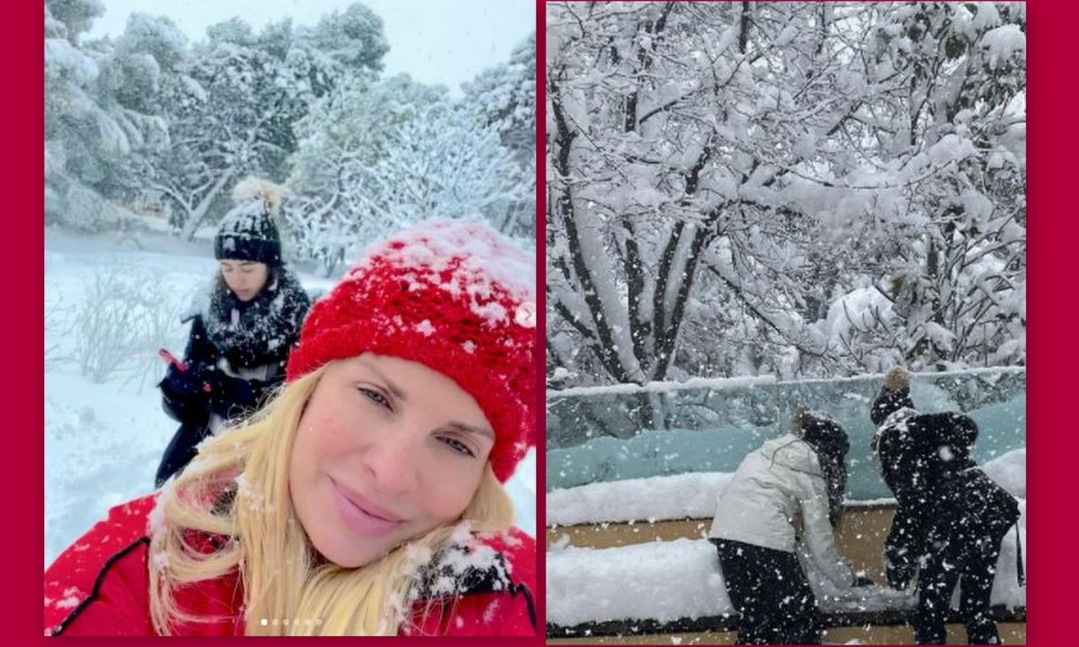 Ελένη Μενεγάκη: Παιχνίδια στο χιόνι με τα παιδιά της και τον Μάκη Παντζόπουλο