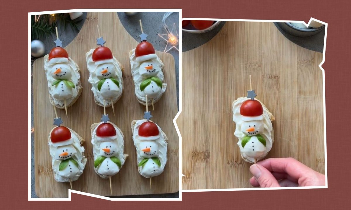 Χριστουγεννιάτικη συνταγή για πάρτι - Χιονάνθρωπος με μοτσαρέλα και τοματίνια