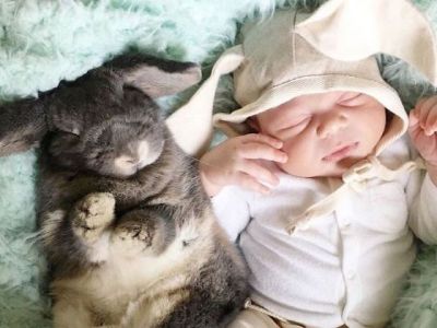 Ό,τι πιο γλυκό έχετε δει. Νεογέννητο μωράκι παρέα με το κουνελάκι του! (εικόνες)