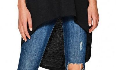 Γυναικείο μαύρο ασύμμετρο t-shirt - Αποκτήστε το τώρα