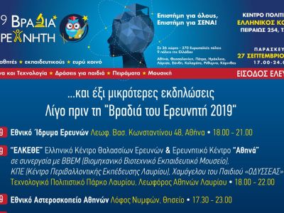 «Βραδιά του Ερευνητή 2019» στο Κέντρο Πολιτισμού «Ελληνικός Κόσμος»