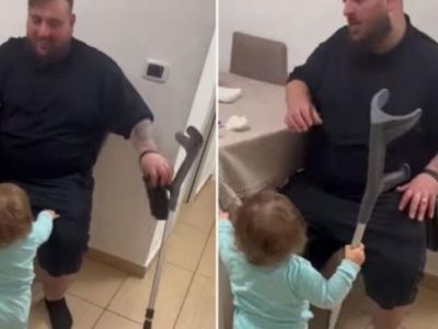 Ο μπαμπάς έσπασε το πόδι του και η μικρούλα τον βοηθάει