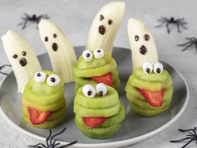 Halloween φαντασματάκια με μπανάνες και τερατάκια από ακτινίδια