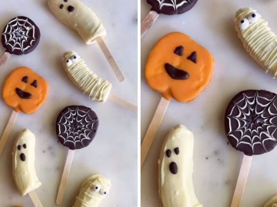 Halloween φρουτοξυλάκια με σοκολάτα