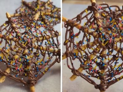 Halloween συνταγή: Ιστοί αράχνης με σοκολάτα γάλακτος και pretzel sticks