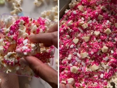 Γλυκό ποπ κορν με λευκή και ροζ σοκολάτα