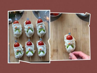 Χριστουγεννιάτικη συνταγή για πάρτι - Χιονάνθρωπος με μοτσαρέλα και τοματίνια