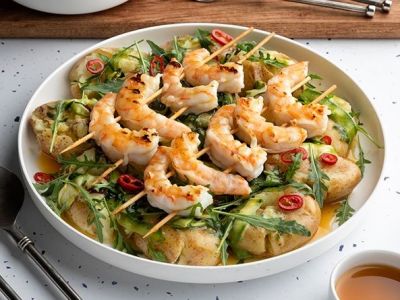 Εύκολη και νόστιμη πατατοσαλάτα με ψητές γαρίδες