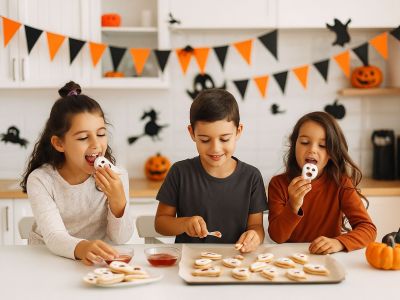 Μπισκότα βουτύρου με μαρμελάδα – Φαντασματάκια για το Halloween