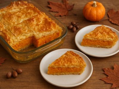 Τεμπέλικη κολοκυθόπιτα με πορτοκαλί κολοκύθα και τυρί φέτα