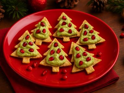 Χριστουγεννιάτικα δέντρα με τορτίγιες και κρέμα αβοκάντο