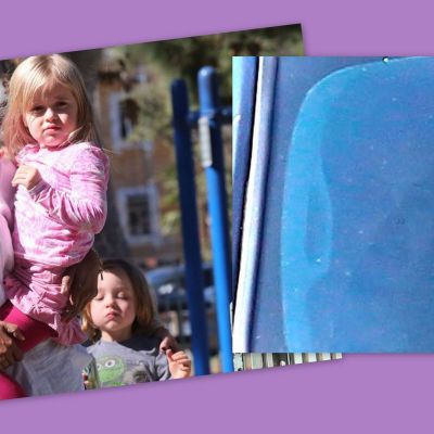 Η Angelina Jolie στο αυτοκίνητο και τα παιδιά στις κούνιες