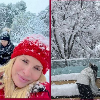 Ελένη Μενεγάκη: Παιχνίδια στο χιόνι με τα παιδιά της και τον Μάκη Παντζόπουλο