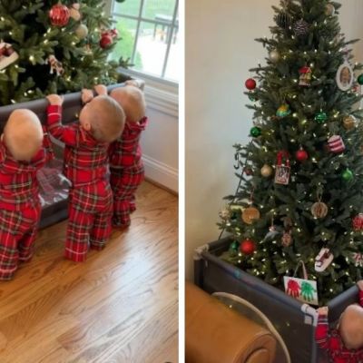 Το έξυπνο hack ενός μπαμπά να κρατήσει τα τρίδυμα μακριά από το χριστουγεννιάτικο δέντρο έγινε viral