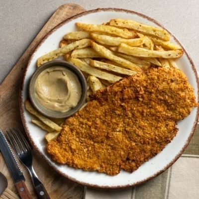 Σνίτσελ χοιρινό με πατάτες στο air fryer