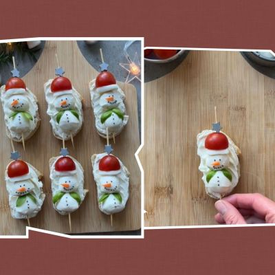 Χριστουγεννιάτικη συνταγή για πάρτι - Χιονάνθρωπος με μοτσαρέλα και τοματίνια