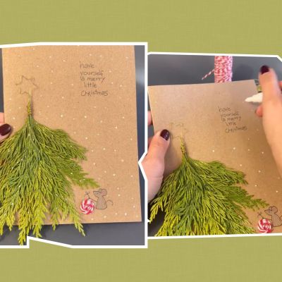 DIY χριστουγεννιάτικη κάρτα με τούγια και λίγο σύρμα