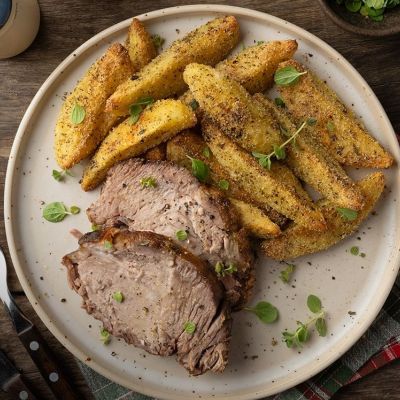 Ζουμερό χοιρινό με τραγανές πατάτες φούρνου για το τραπέζι των Χριστουγέννων