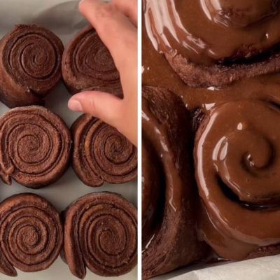 Σοκολατένια cinnamon rolls με icing πραλίνας φουντουκιού