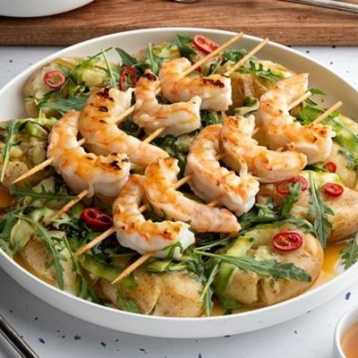 Εύκολη και νόστιμη πατατοσαλάτα με ψητές γαρίδες