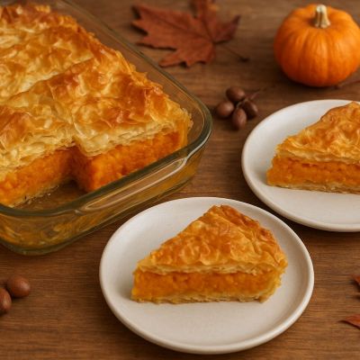 Τεμπέλικη κολοκυθόπιτα με πορτοκαλί κολοκύθα και τυρί φέτα