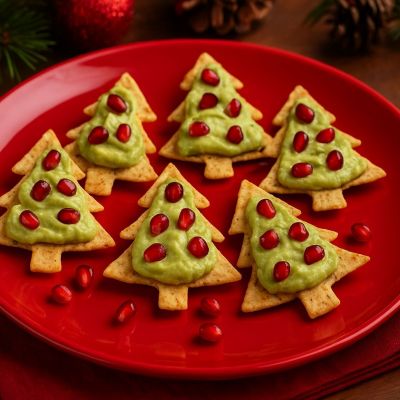 Χριστουγεννιάτικα δέντρα με τορτίγιες και κρέμα αβοκάντο