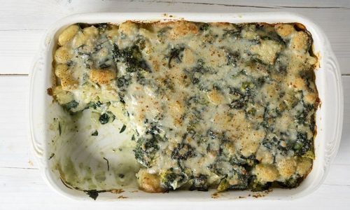 Νιόκι ογκρατέν με μπρόκολο και σπανάκι