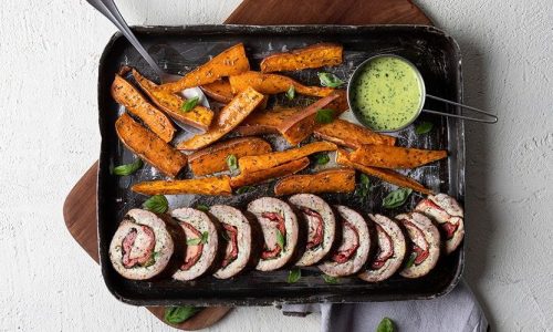 Ψαρονέφρι γεμιστό με μους κοτόπουλου και σπανάκι