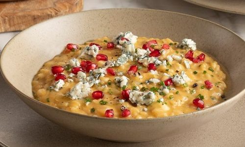 Ριζότο με πουρέ γλυκοπατάτας και blue cheese