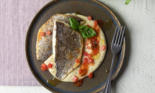 Τσιπούρα σοτέ με πουρέ φινόκιο και βινεγκρέτ ντομάτας