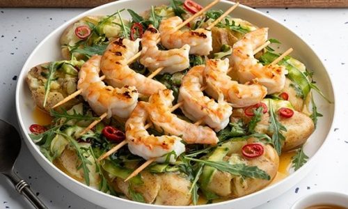 Εύκολη και νόστιμη πατατοσαλάτα με ψητές γαρίδες