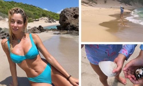 Δούκισσα Νομικού: Με τα παιδιά της σε ερημική παραλία -Τα παιχνίδια στην άμμο και η συλλογή κοχυλιών