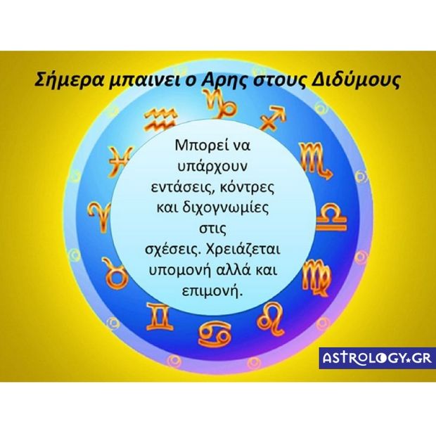Ζώδια Σήμερα: Μπαίνει ο Άρης στους Διδύμους