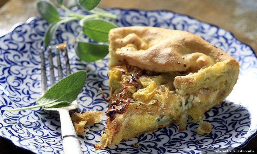 Τάρτα αλμυρή με κολοκύθα και καραμελωμένα κρεμμύδια