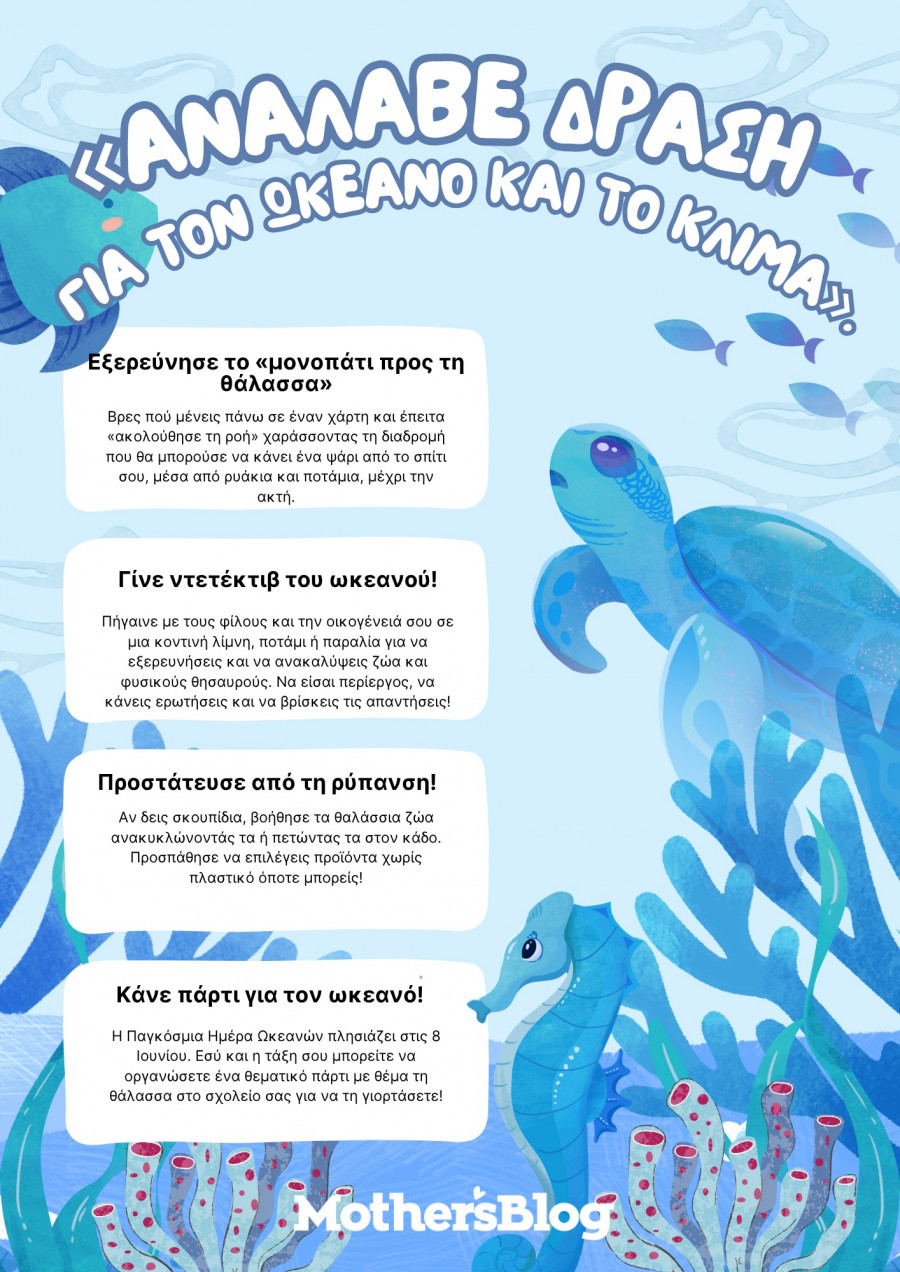 Blue and White Illustrative Save Our Ocean Poster - 1